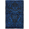 Overdyed Area Rug Handmade Blue Geometric 2x4 ft
