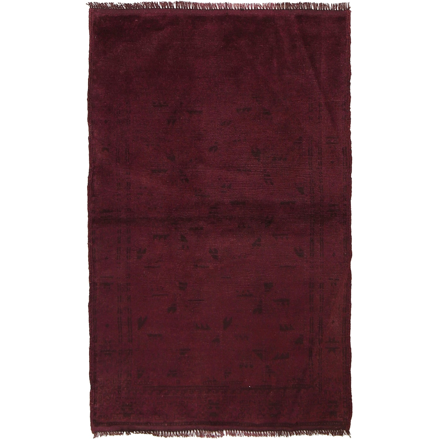 Overdyed Area Rug Handmade Purple Geometric 3x5 ft