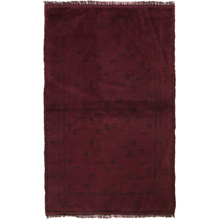 Overdyed Area Rug Handmade Purple Geometric 3x5 ft