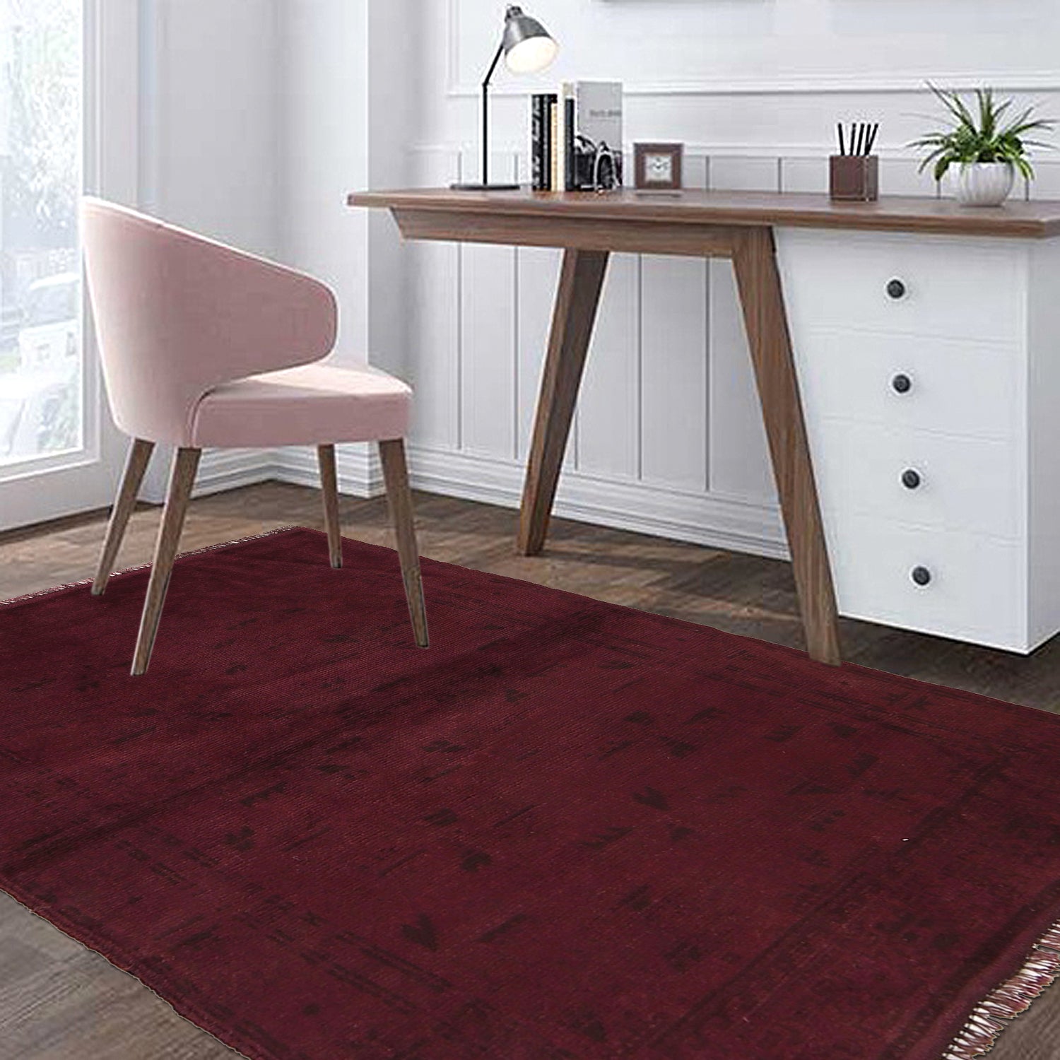 Overdyed Area Rug Handmade Purple Geometric 3x5 ft