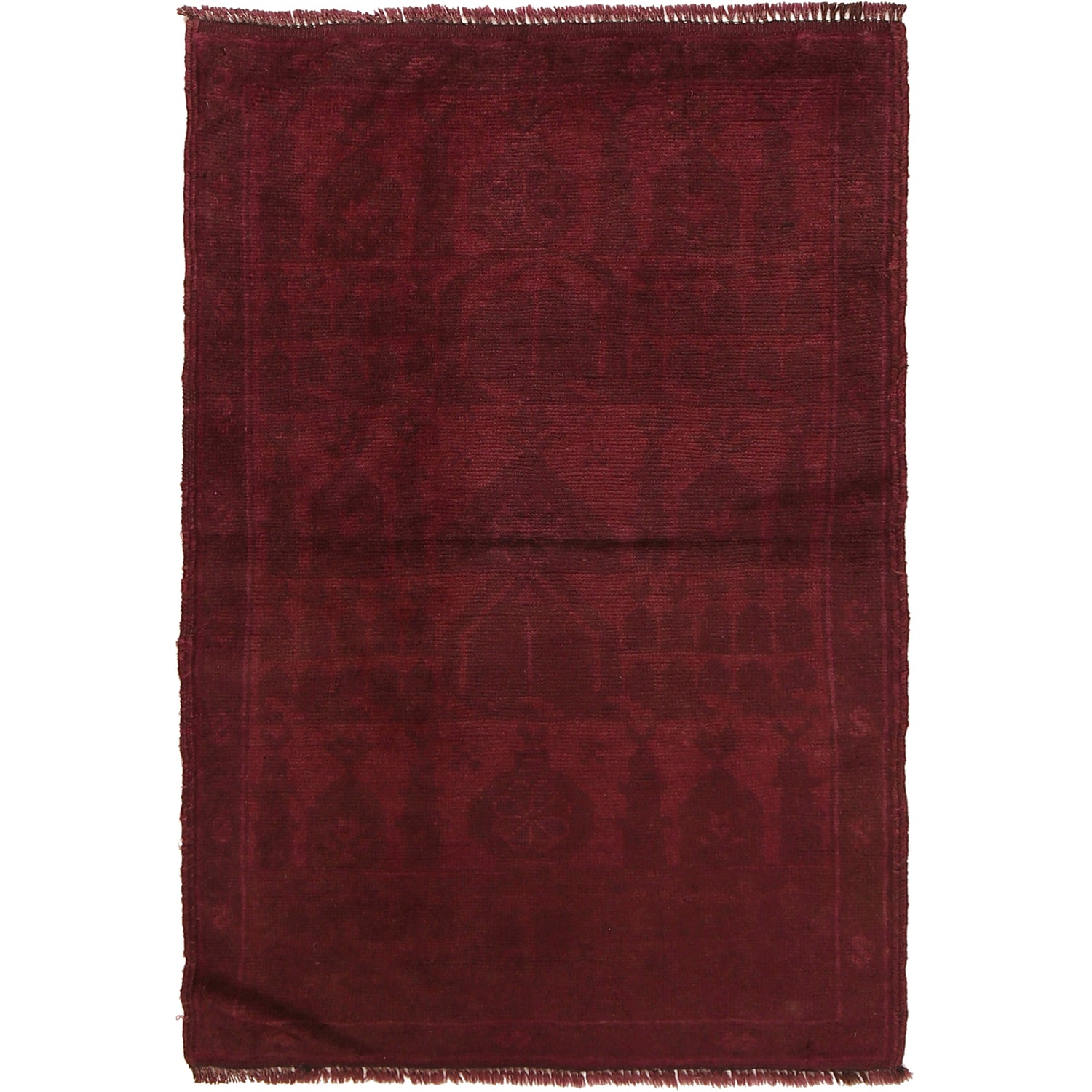 Overdyed Area Rug Handmade Purple Geometric 2x4 ft