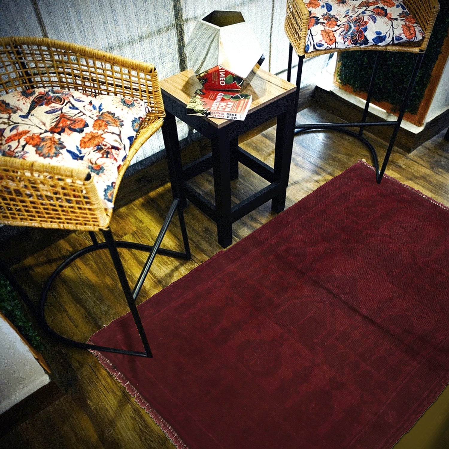 Overdyed Area Rug Handmade Purple Geometric 2x4 ft