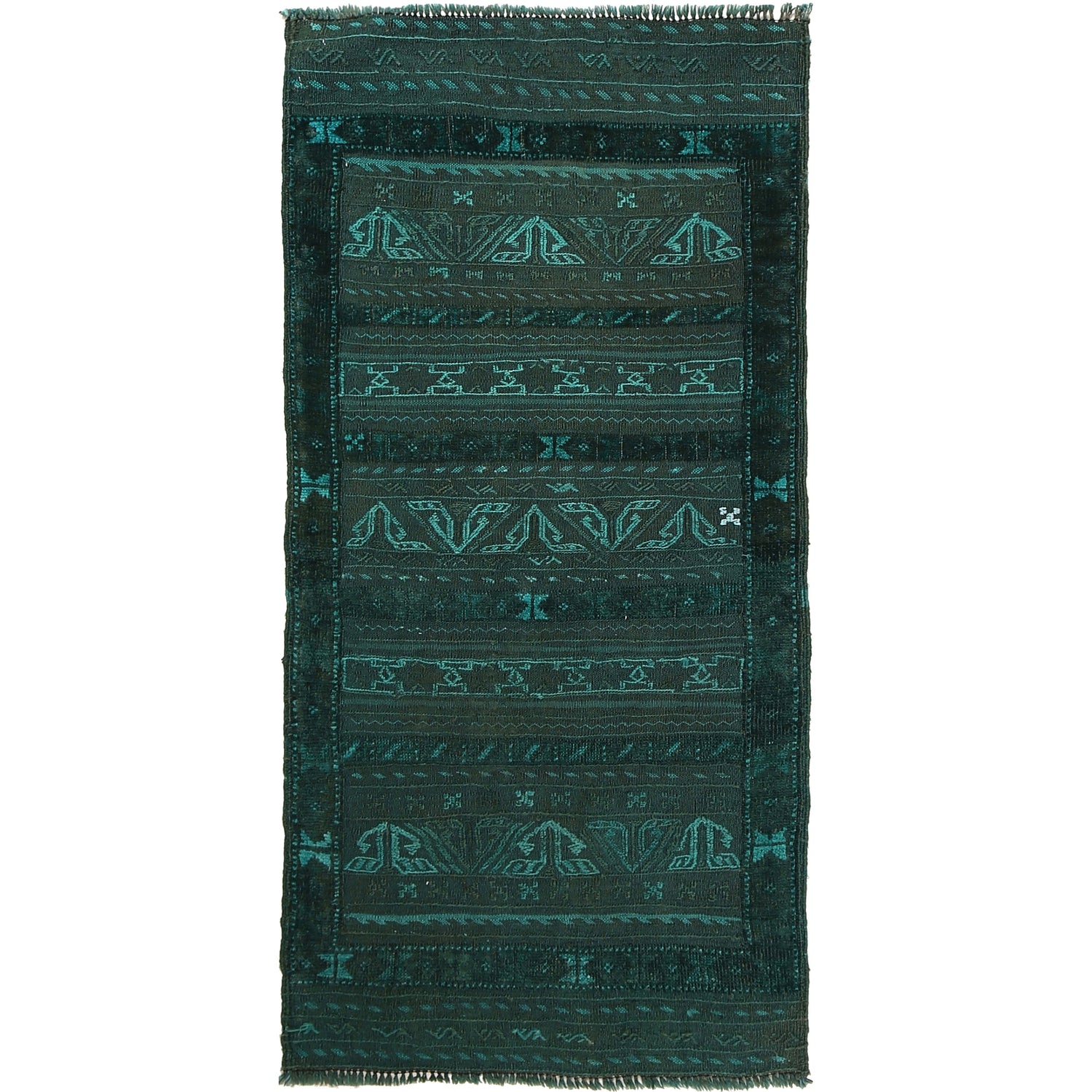 Overdyed Area Rug Handmade Green Geometric 3x5 ft