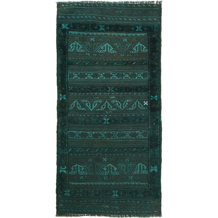 Overdyed Area Rug Handmade Green Geometric 3x5 ft