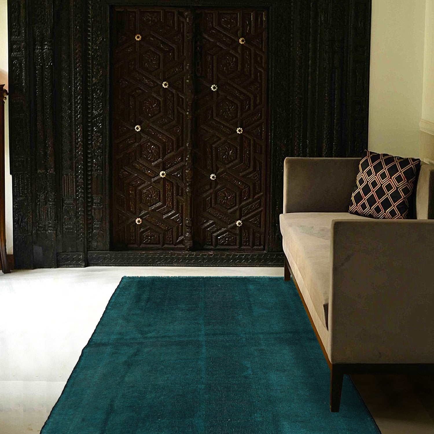 Overdyed Area Rug Handmade Blue Geometric 2x4 ft