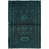 Overdyed Area Rug Handmade Blue Geometric 3x5 ft