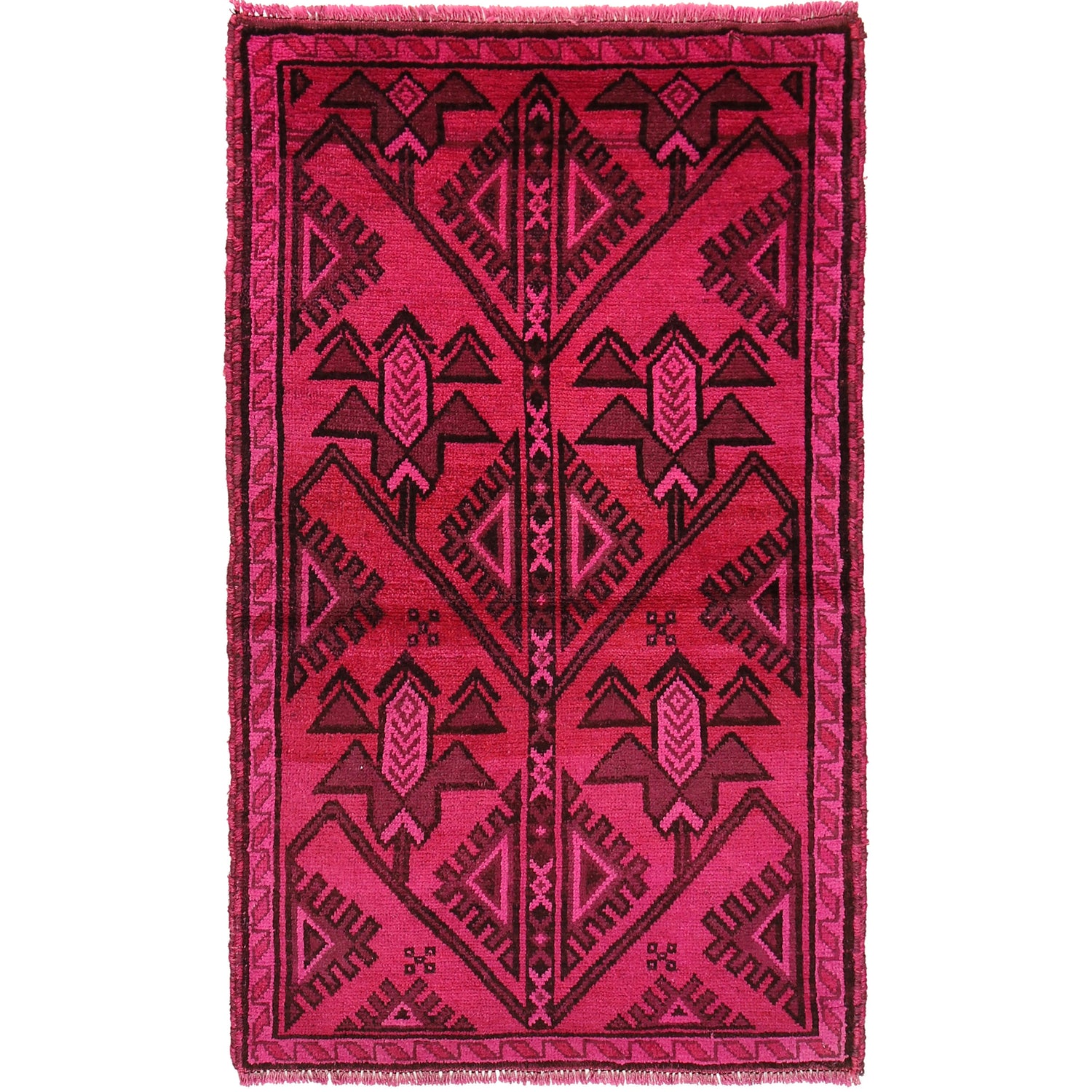 Overdyed Area Rug Handmade Pink Geometric 3x5 ft