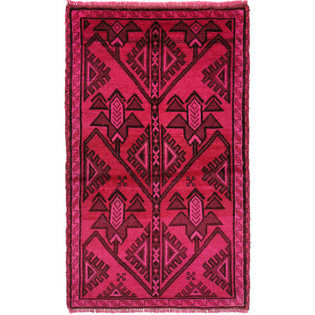 Overdyed Area Rug Handmade Pink Geometric 3x5 ft