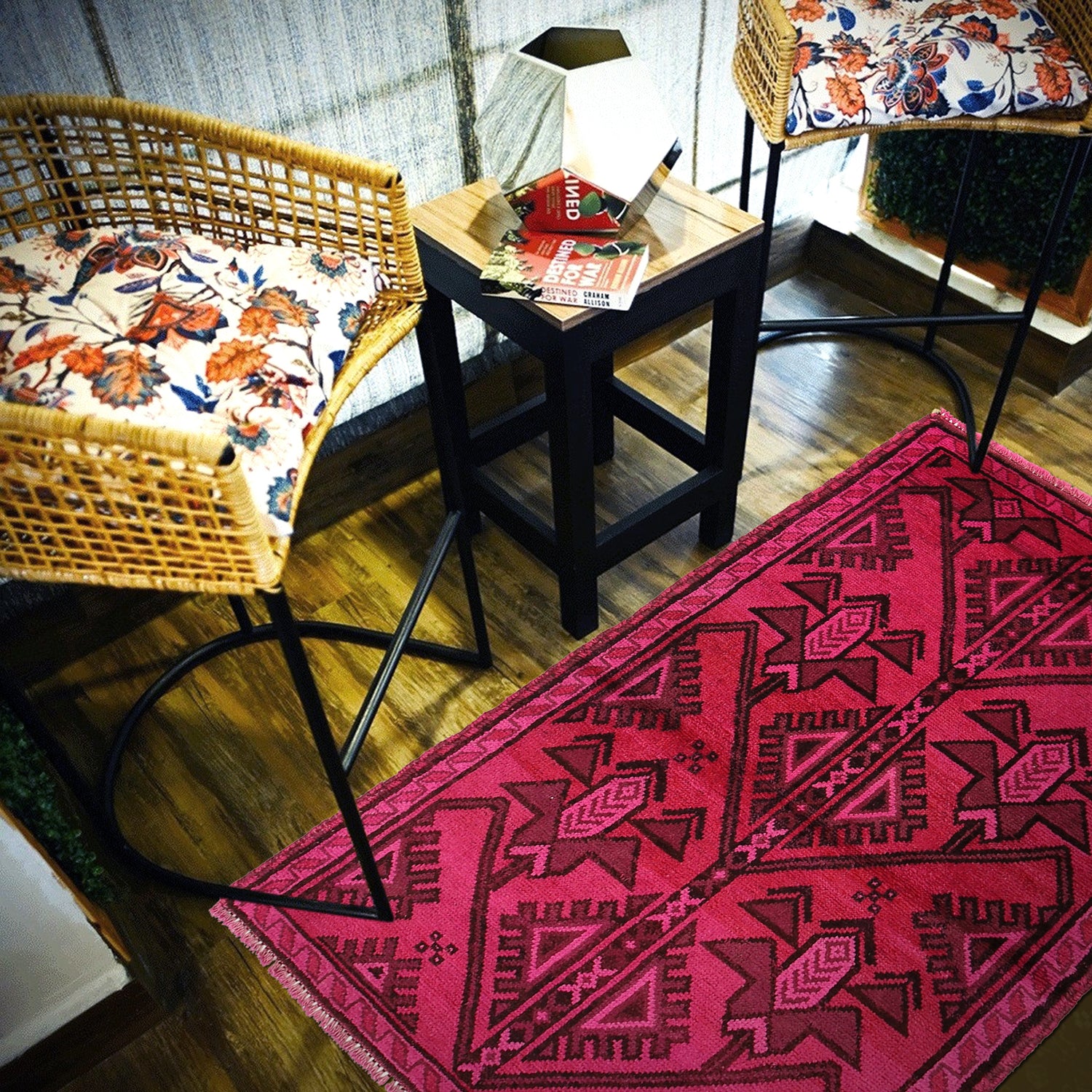 Overdyed Area Rug Handmade Pink Geometric 3x5 ft