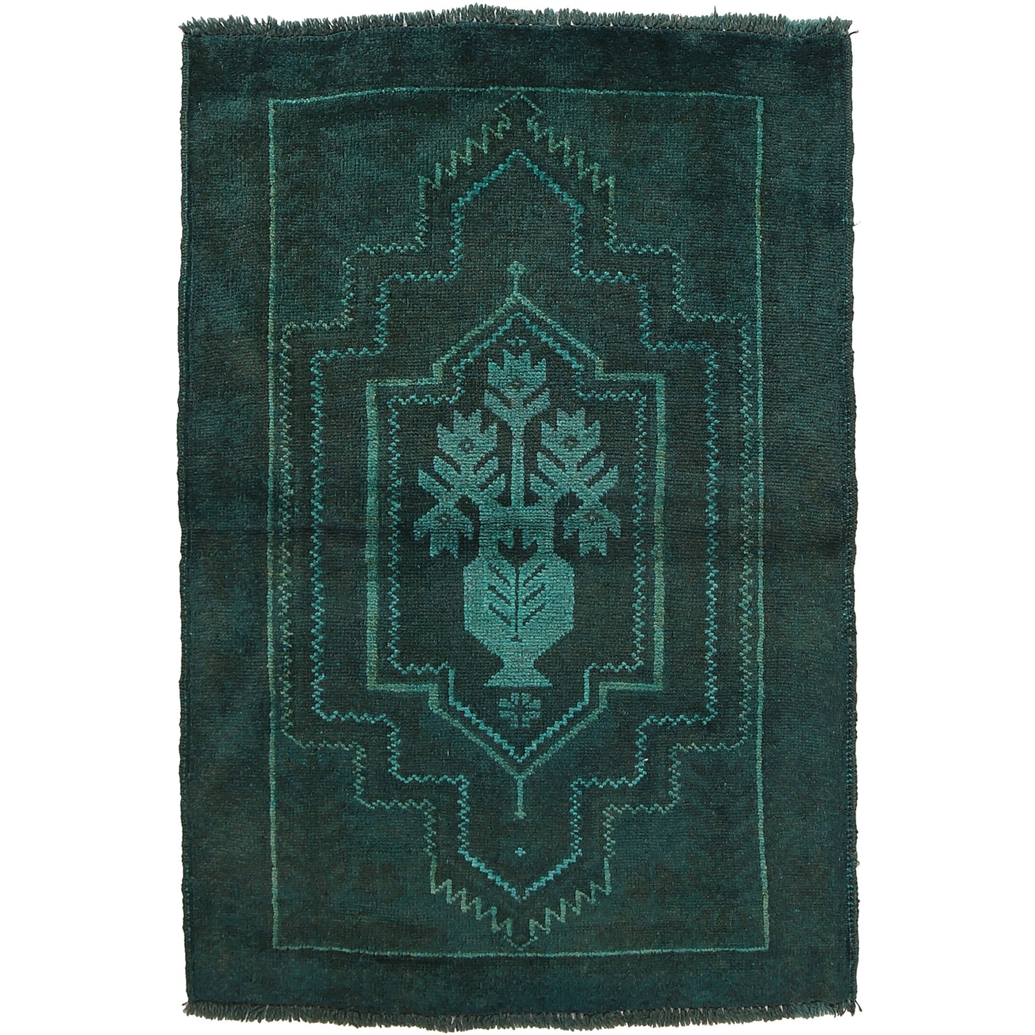 Overdyed Area Rug Handmade Blue Geometric 2x4 ft