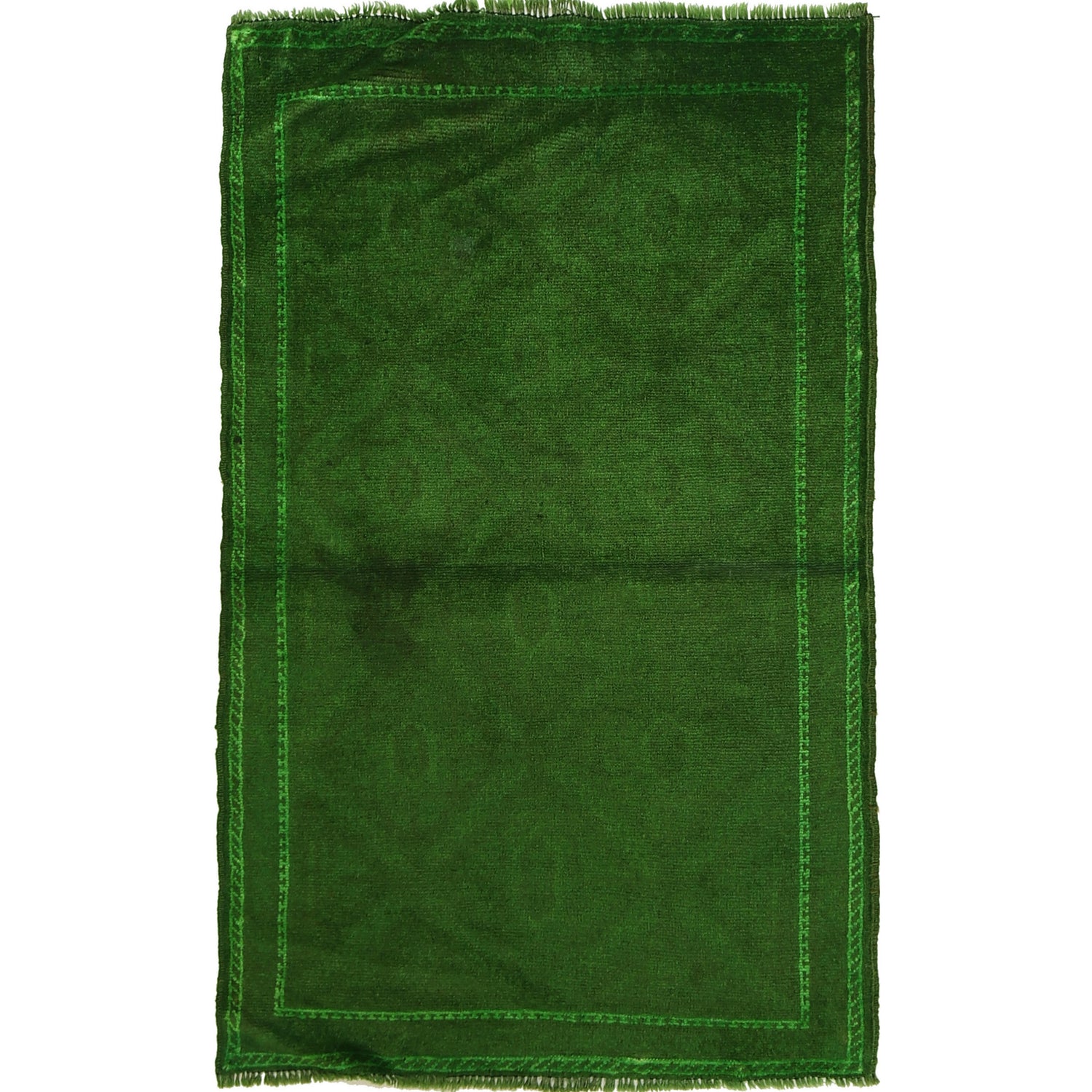 Overdyed Area Rug Handmade Green Geometric 2x4 ft