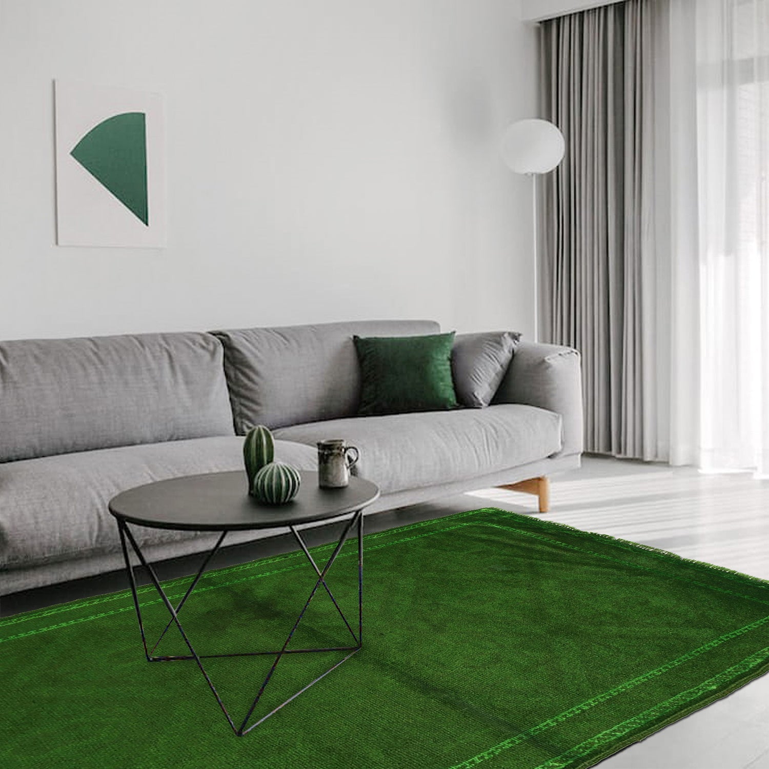 Overdyed Area Rug Handmade Green Geometric 2x4 ft