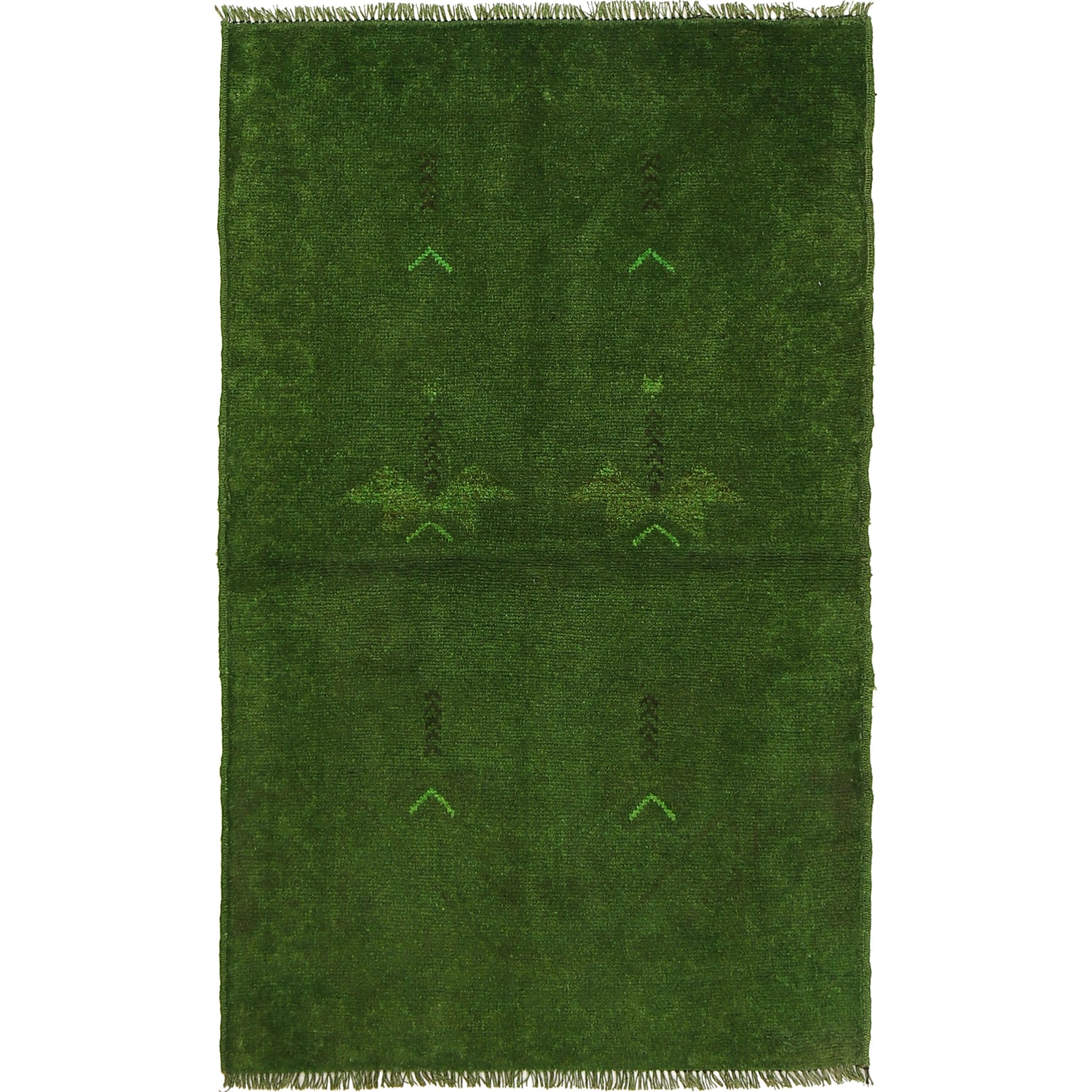 Overdyed Area Rug Handmade Green Geometric 3x5 ft