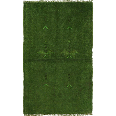 Overdyed Area Rug Handmade Green Geometric 3x5 ft