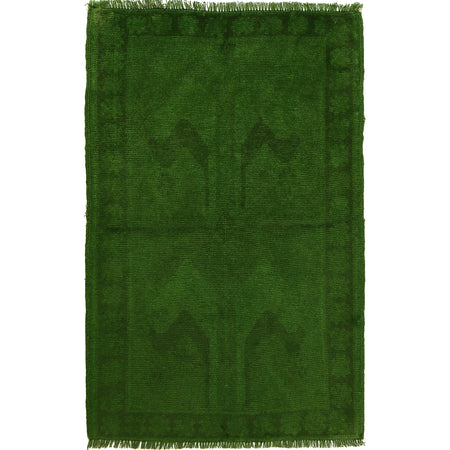 Overdyed Area Rug Handmade Green Geometric 2x4 ft
