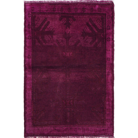 Overdyed Area Rug Handmade Purple Geometric 2x4 ft