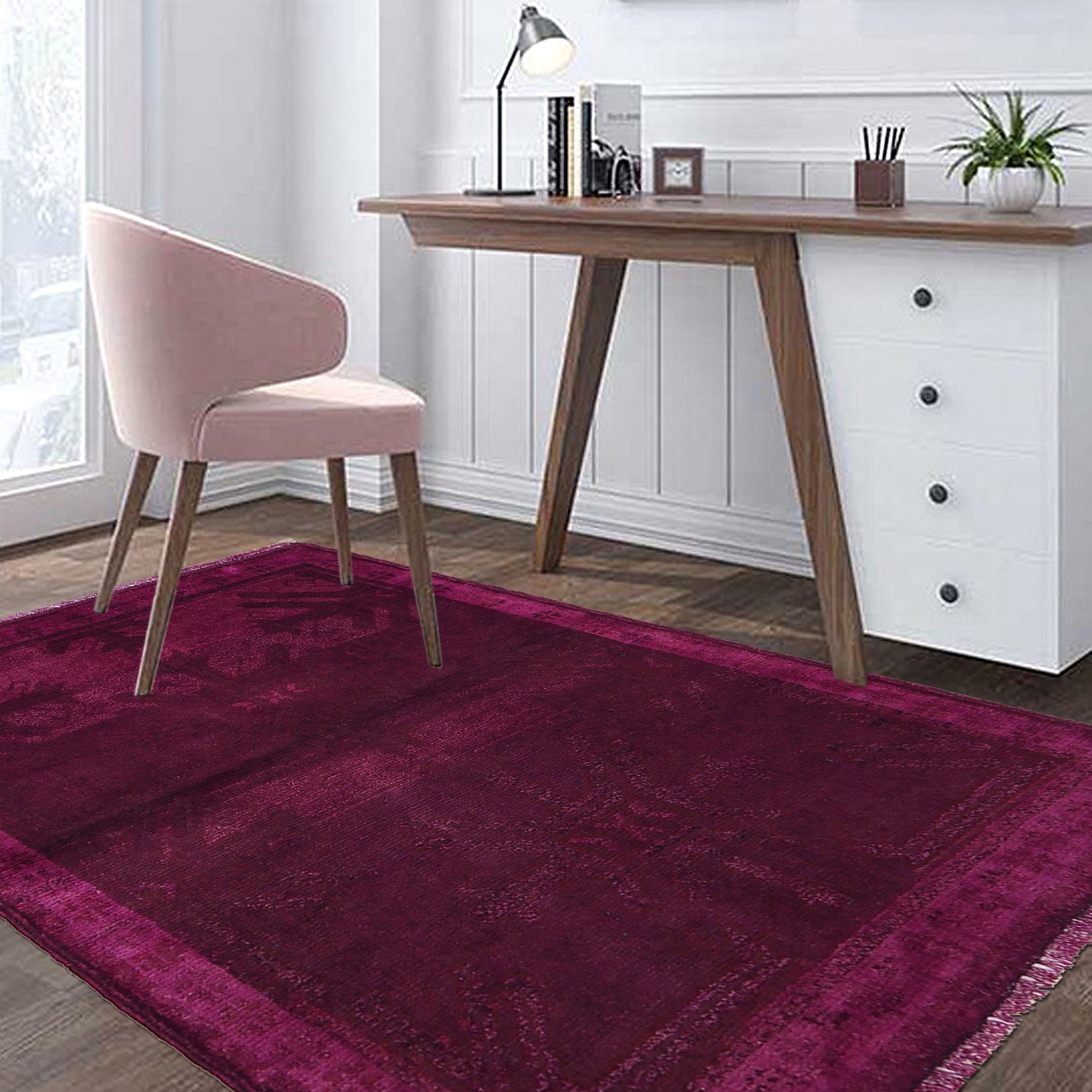 Overdyed Area Rug Handmade Purple Geometric 2x4 ft