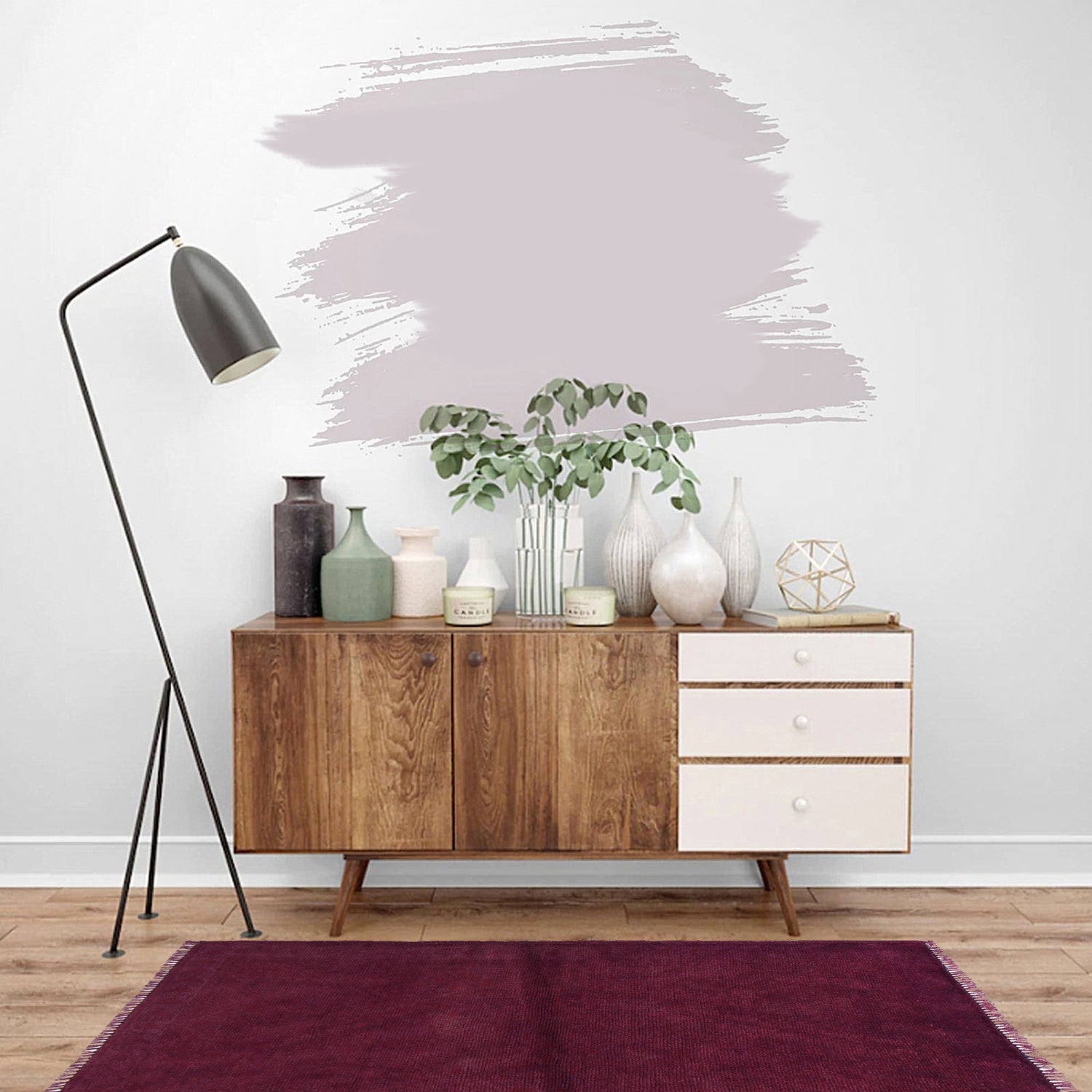 Overdyed Area Rug Handmade Purple Geometric 3x5 ft