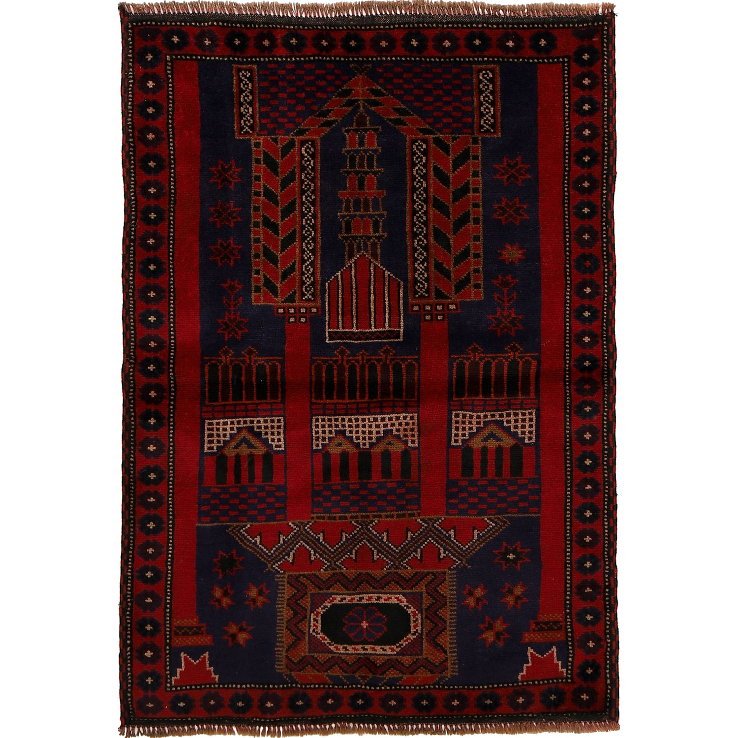 Baluchi Rug Handmade Multi Prayer Design 3x5 ft