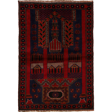 Baluchi Rug Handmade Multi Prayer Design 3x5 ft
