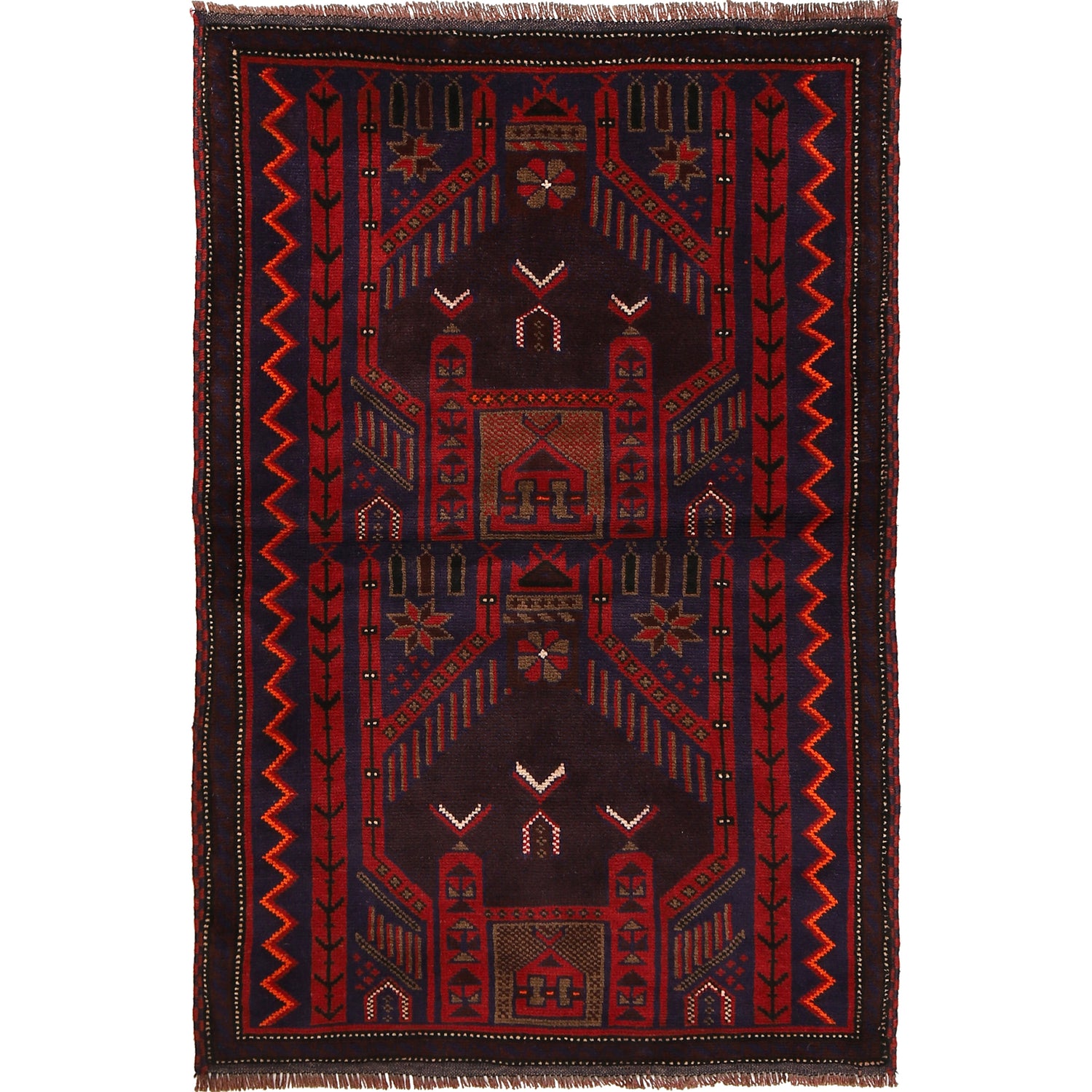 Baluchi Rug Handmade Red Prayer Design 3x5 ft