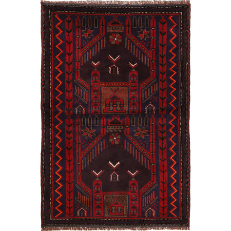 Baluchi Rug Handmade Red Prayer Design 3x5 ft