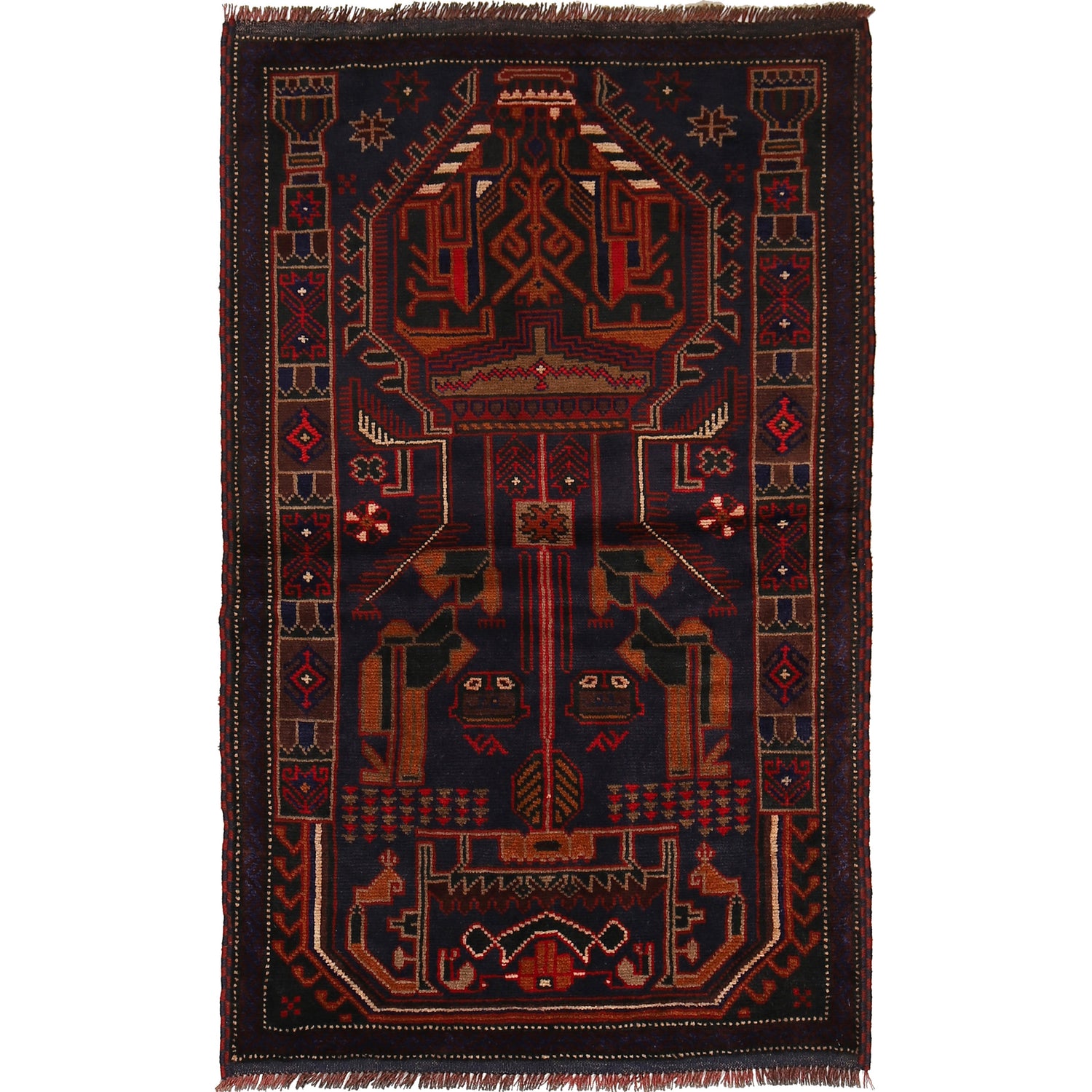 Baluchi Rug Handmade Multi Prayer Design 3x5 ft