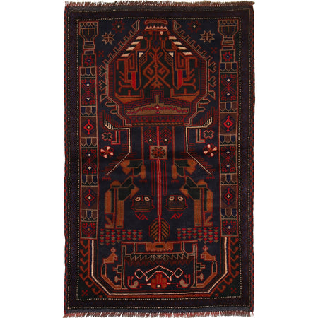 Baluchi Rug Handmade Multi Prayer Design 3x5 ft