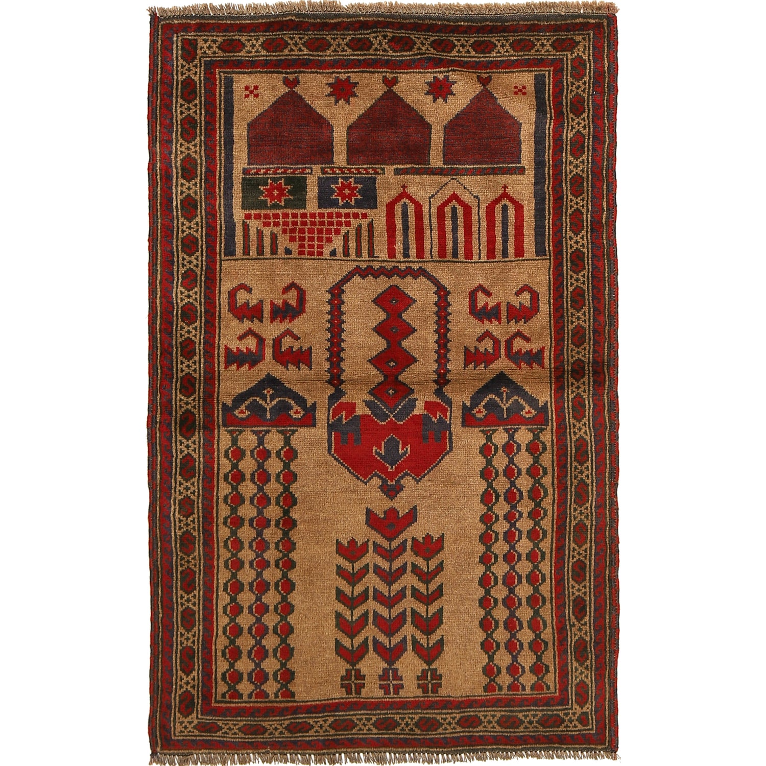 Baluchi Rug Handmade Beige Prayer Design 2x4 ft