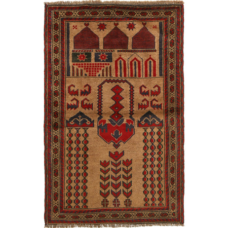 Baluchi Rug Handmade Beige Prayer Design 2x4 ft