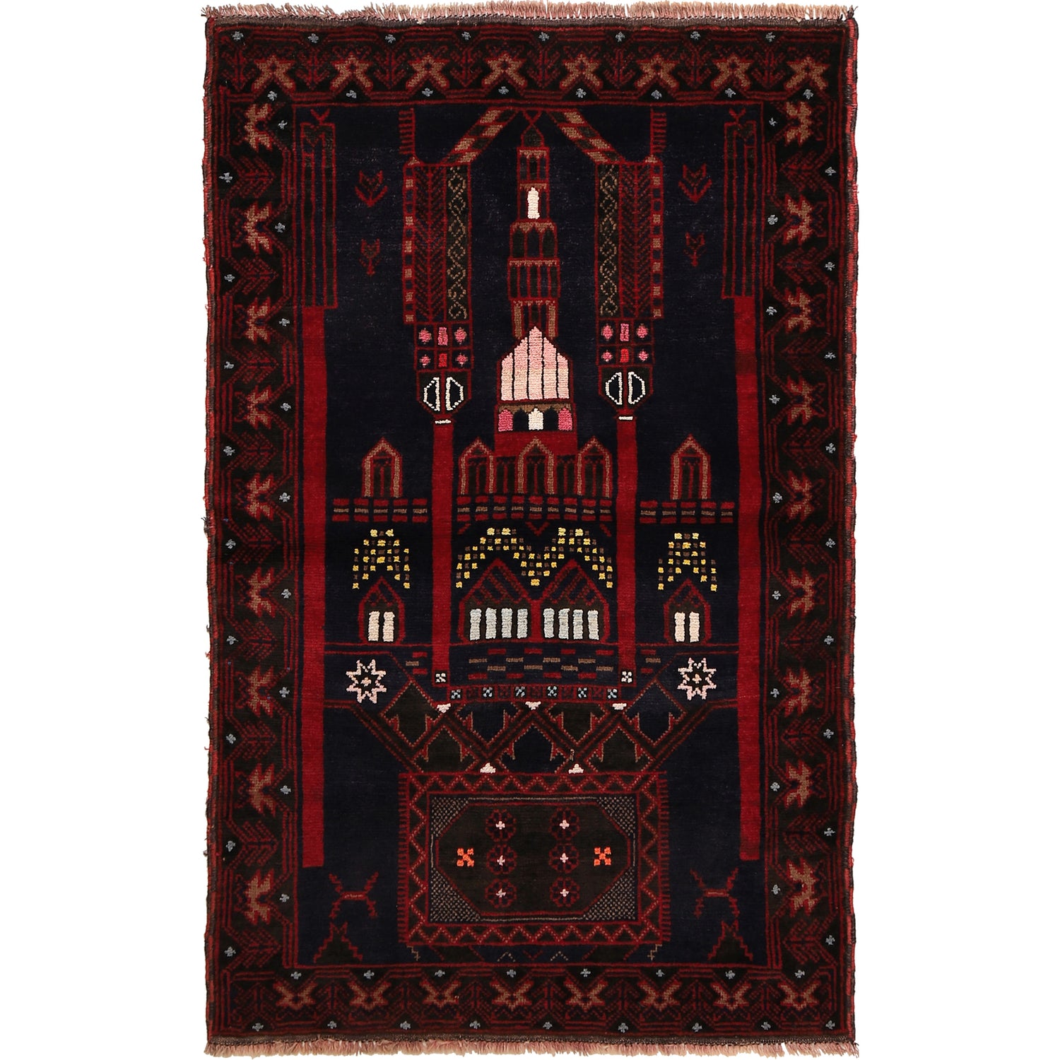 Baluchi Rug Handmade Multi Prayer Design 3x5 ft