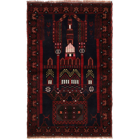 Baluchi Rug Handmade Multi Prayer Design 3x5 ft