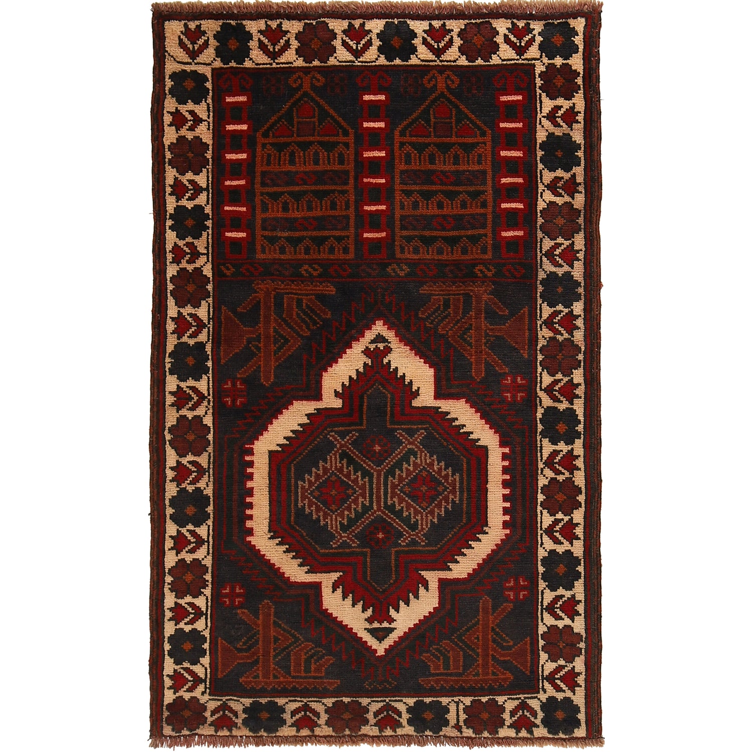 Baluchi Rug Handmade Multi Prayer Design 3x5 ft