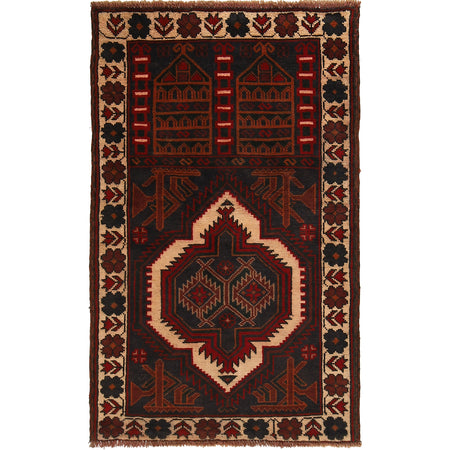 Baluchi Rug Handmade Multi Prayer Design 3x5 ft