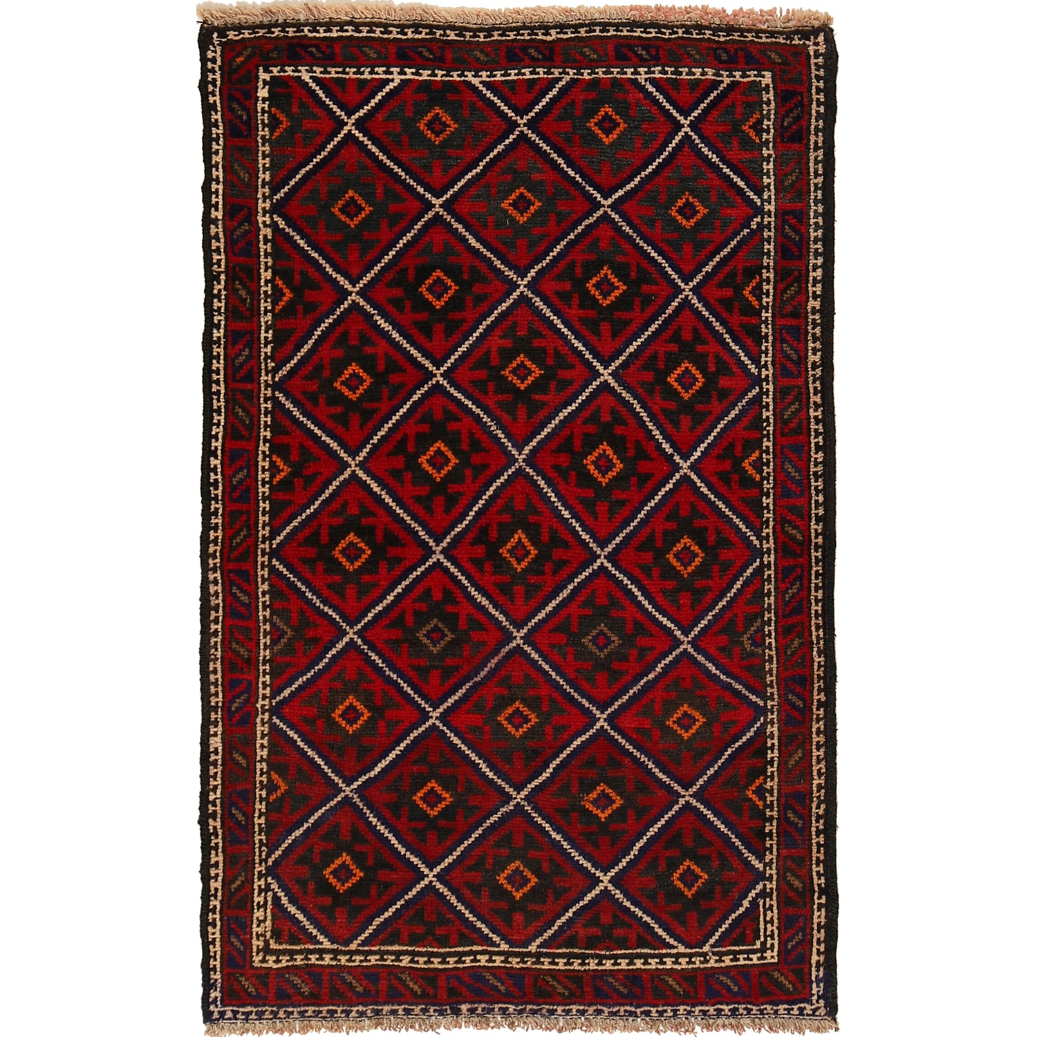 Baluchi Rug Handmade Red Floral 2x4 ft