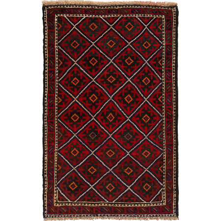 Baluchi Rug Handmade Red Floral 2x4 ft