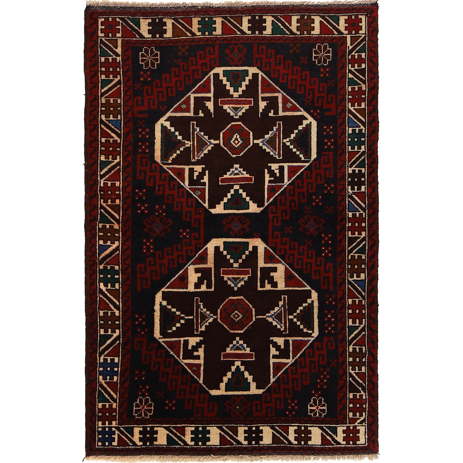 Baluchi Rug Handmade Multi Geometric 3x5 ft