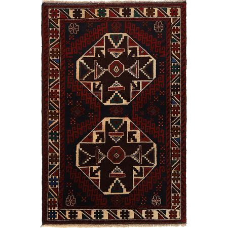 Baluchi Rug Handmade Multi Geometric 3x5 ft
