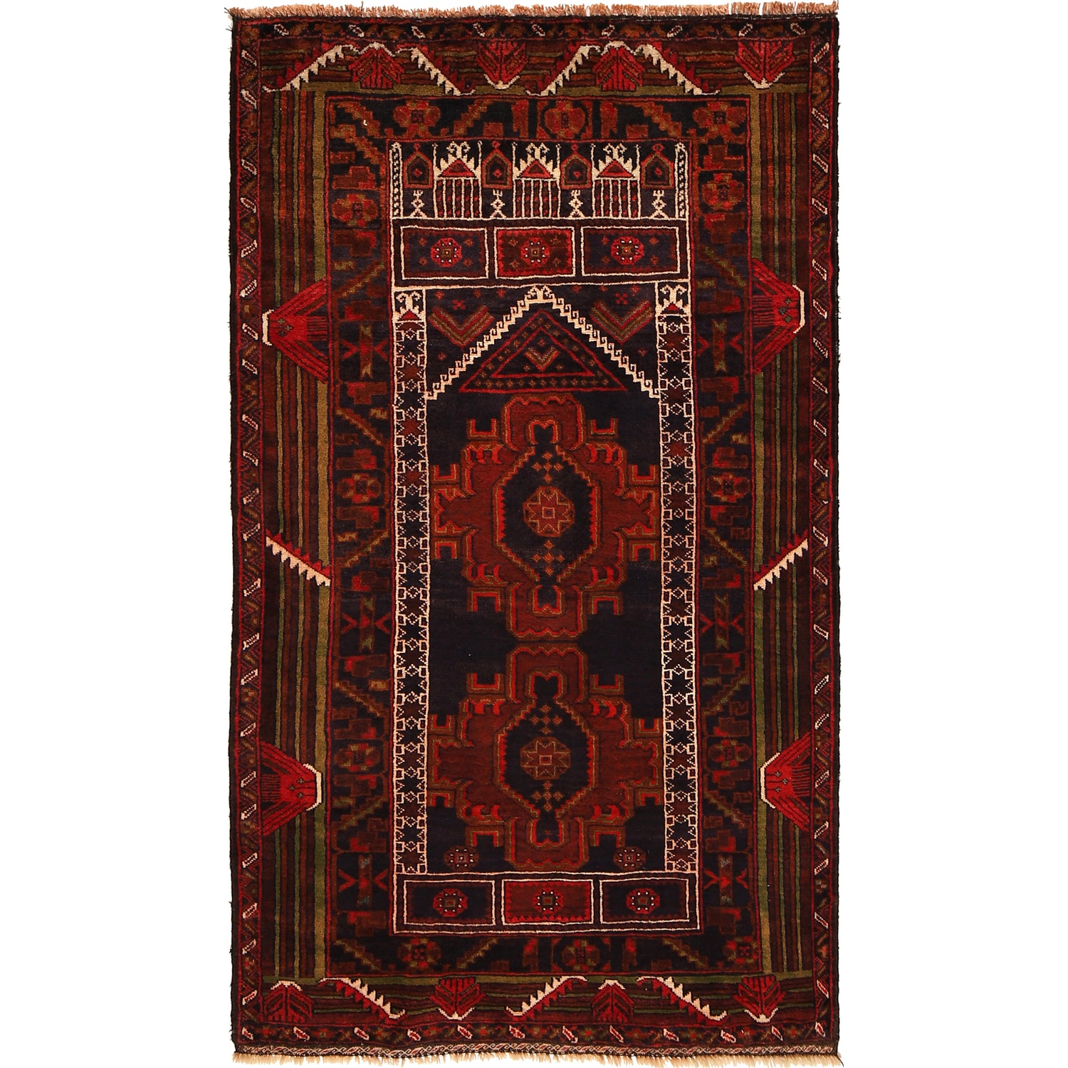 Baluchi Rug Handmade Multi Prayer Design 3x5 ft