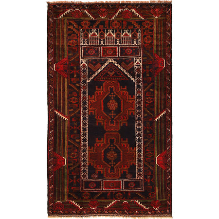 Baluchi Rug Handmade Multi Prayer Design 3x5 ft