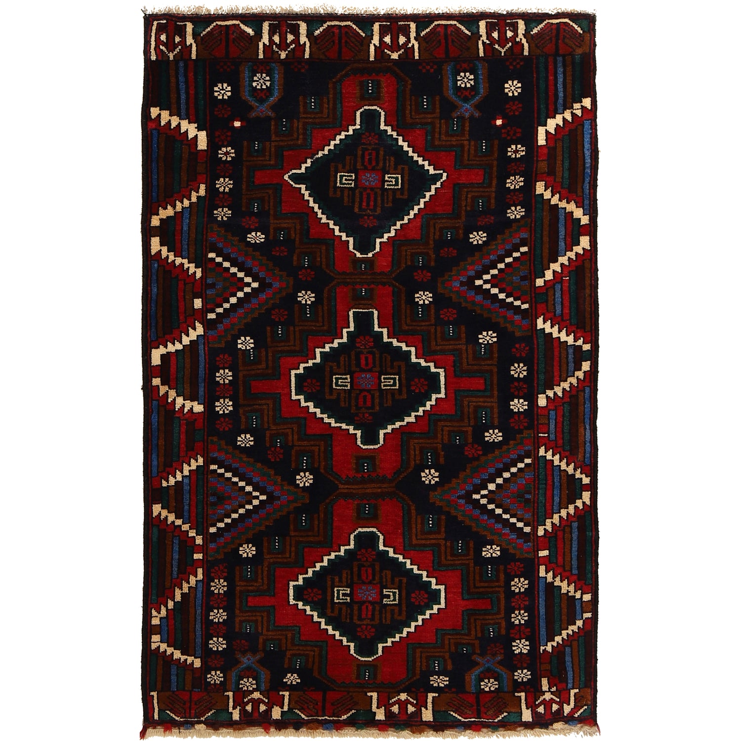 Baluchi Rug Handmade Multi Geometric 3x5 ft