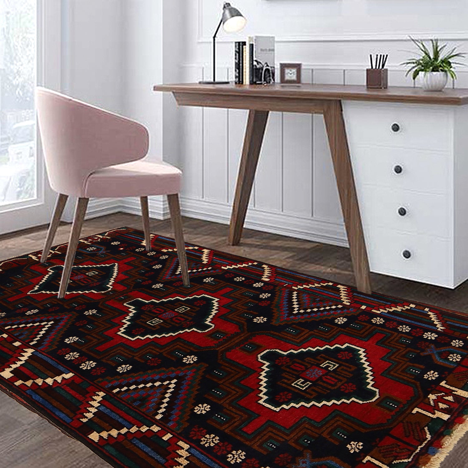 Baluchi Rug Handmade Multi Geometric 3x5 ft