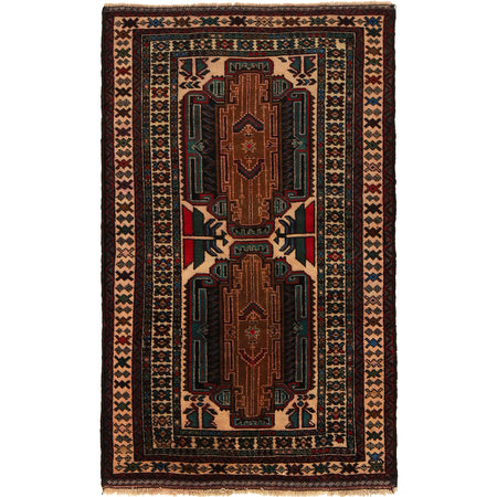 Baluchi Rug Handmade Multi Geometric 3x5 ft