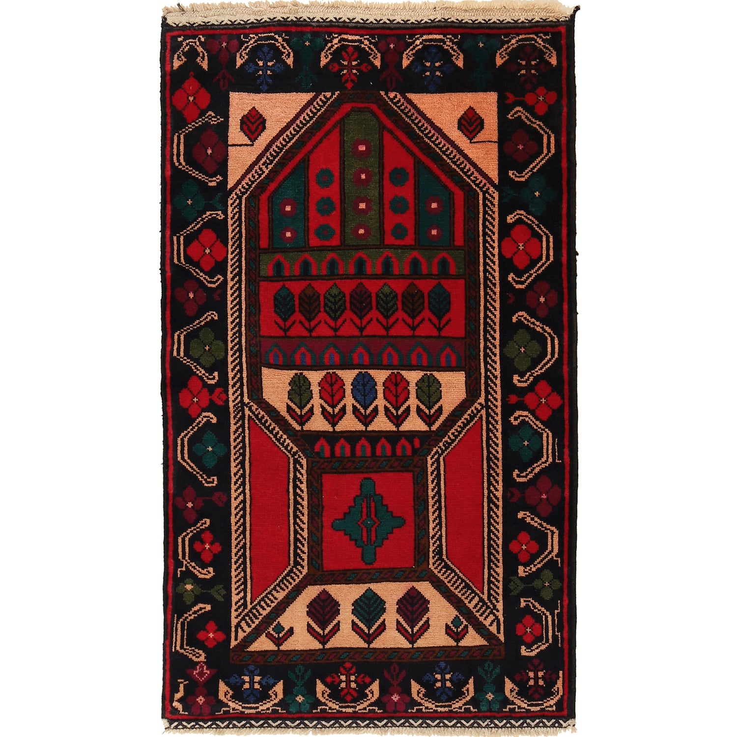 Baluchi Rug Handmade Multi Prayer Design 3x5 ft