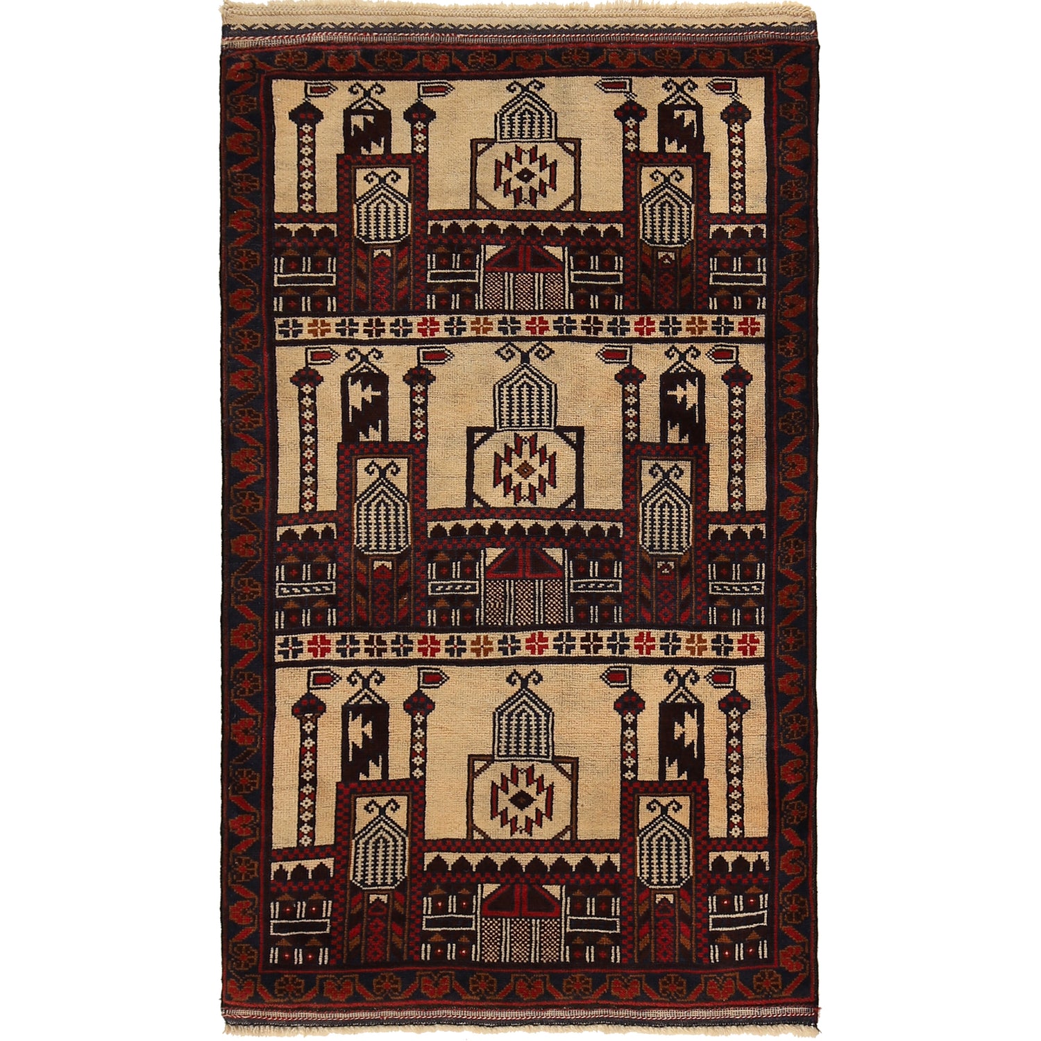 Baluchi Rug Handmade Beige Prayer Design 3x5 ft