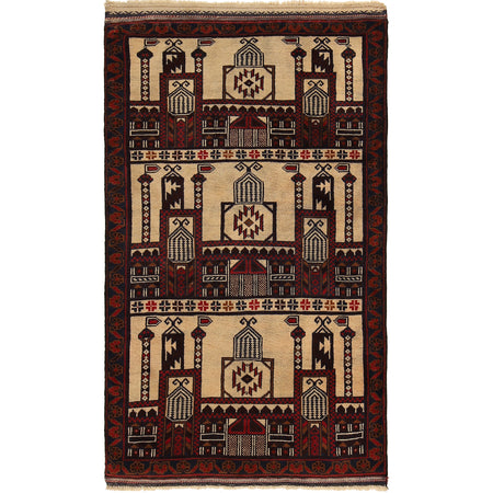 Baluchi Rug Handmade Beige Prayer Design 3x5 ft