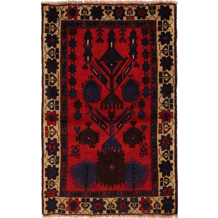 Baluchi Rug Handmade Red Prayer Design 2x4 ft