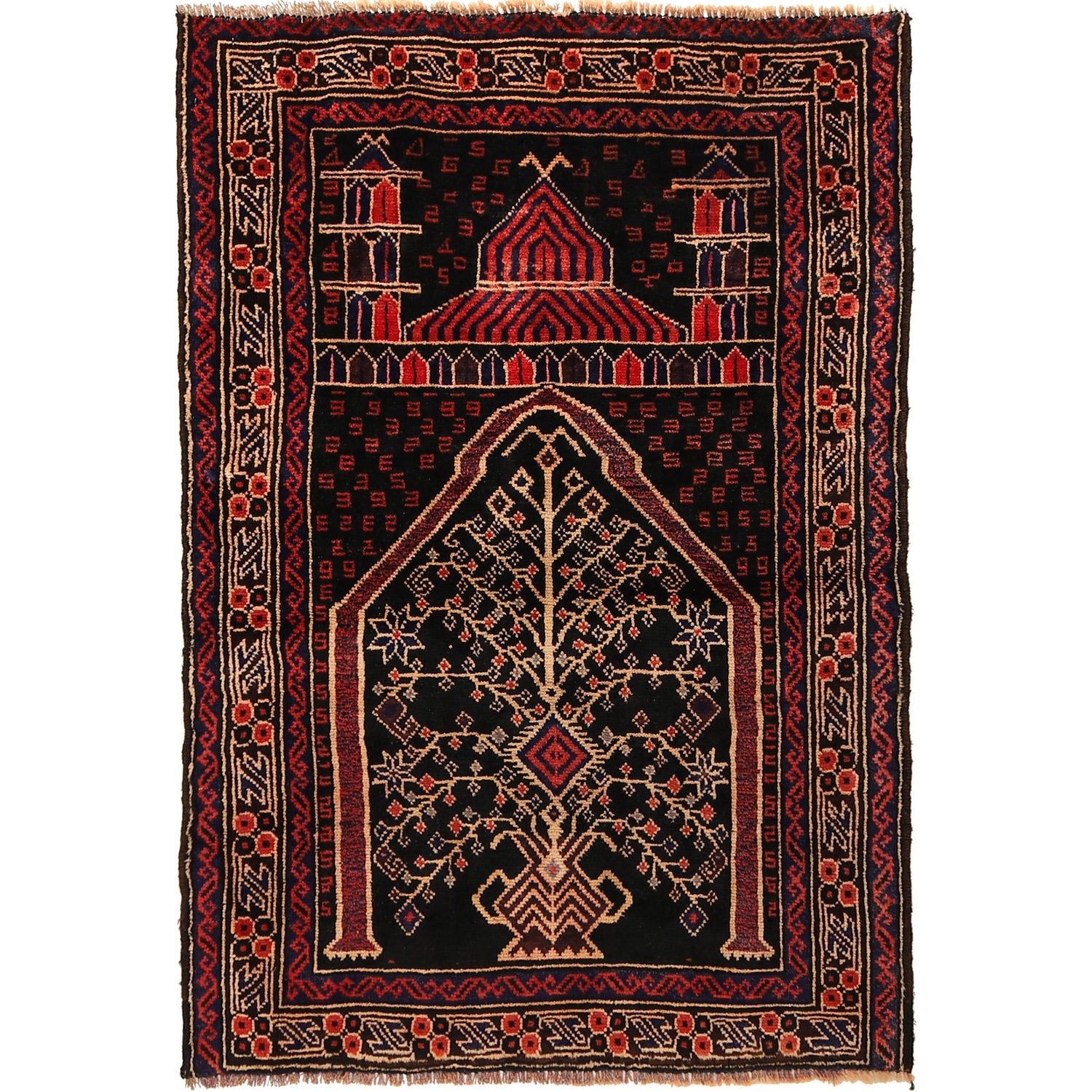 Baluchi Rug Handmade Multi Prayer Design 2x4 ft