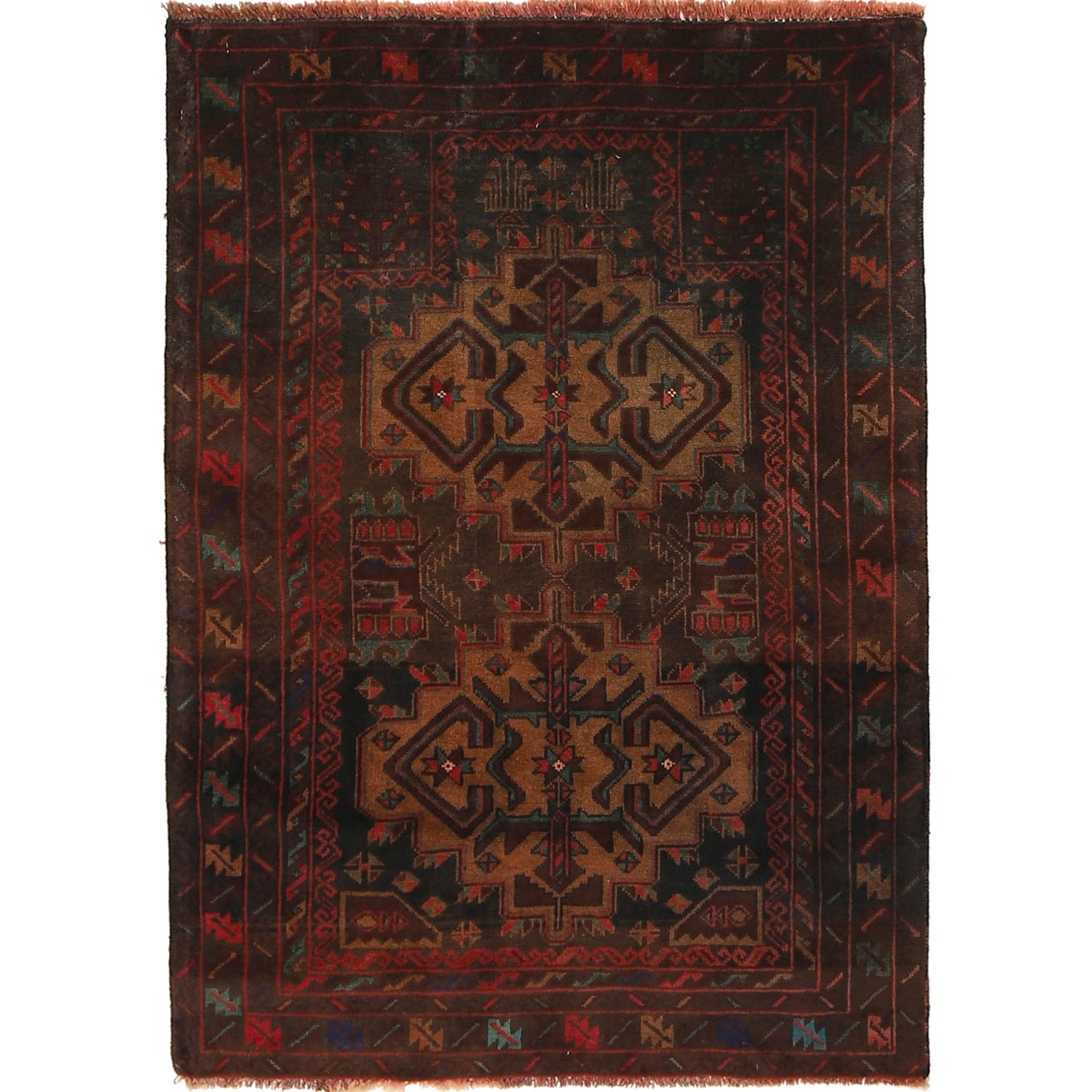 Baluchi Rug Handmade Multi Prayer Design 2x4 ft