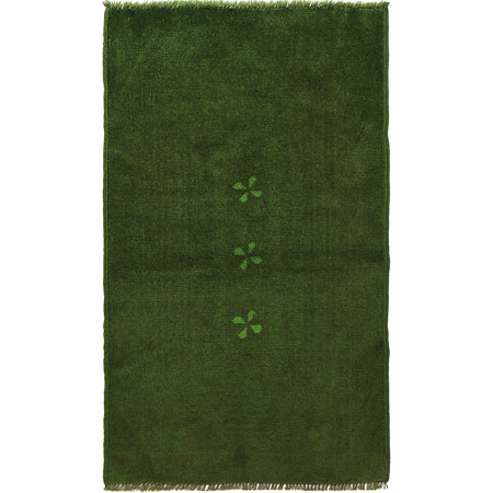 Overdyed Area Rug Handmade Green Geometric 2x4 ft